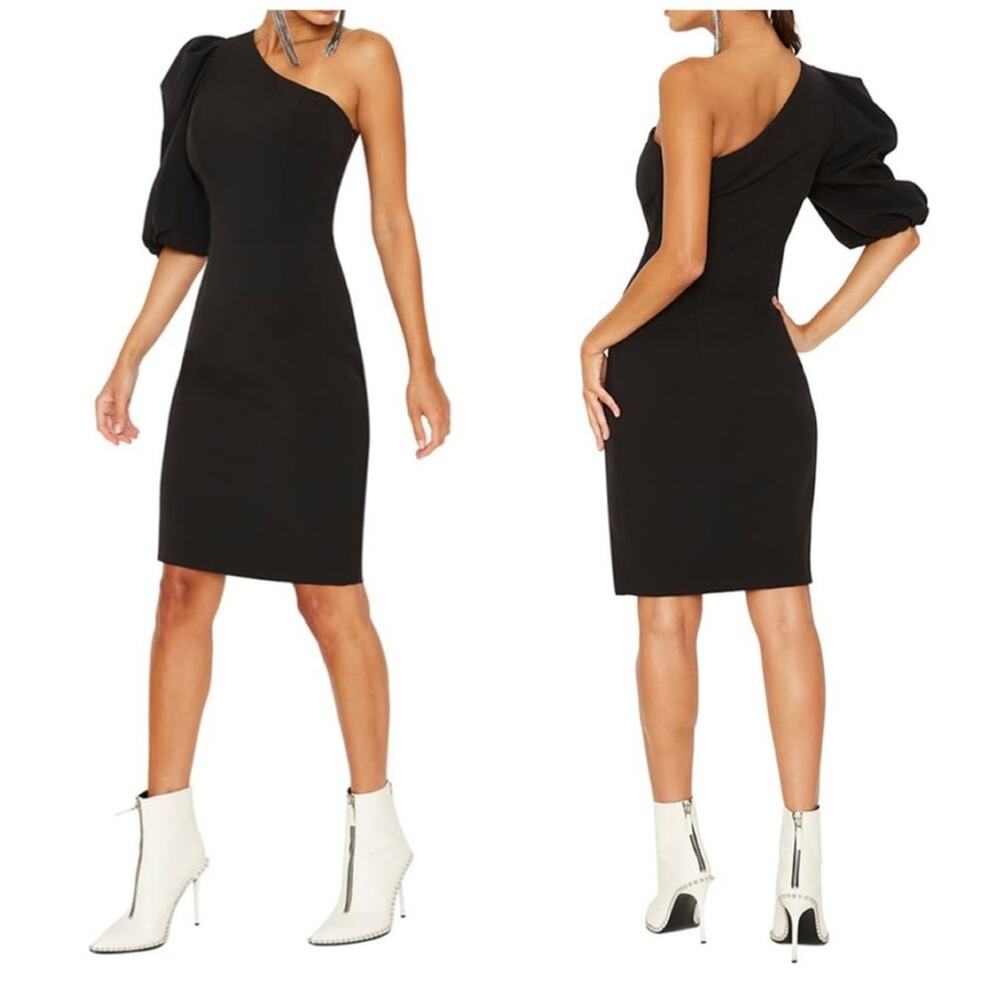 Black Halo Women's Cooper Sheath Dress One‎ Shoulder Puff Sleeve In Black Size 0